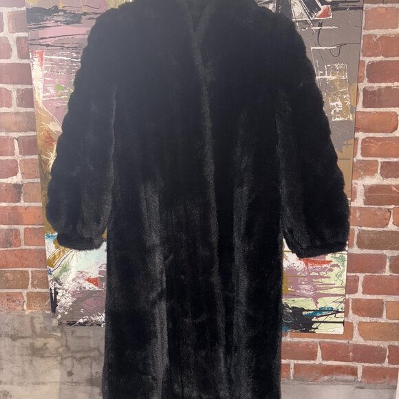 Vintage Black Faux Fur Coat Sz 12 - Picture 5 of 8